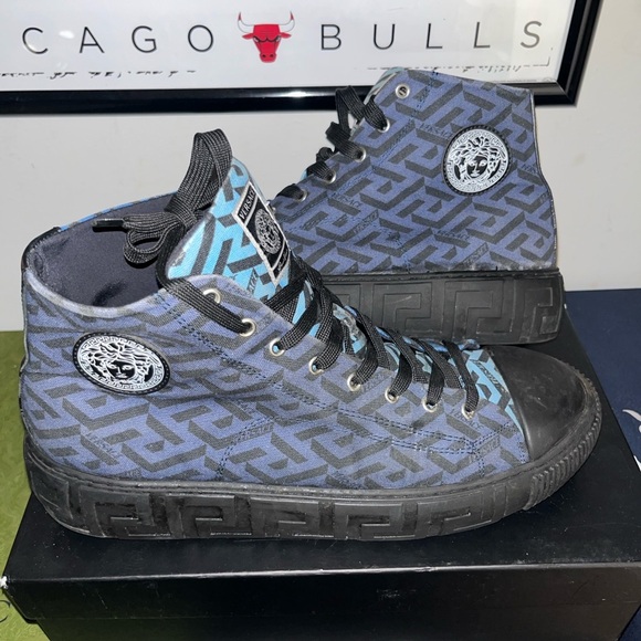 Versace Greca Monogram Print Canvas High Top Sneakers